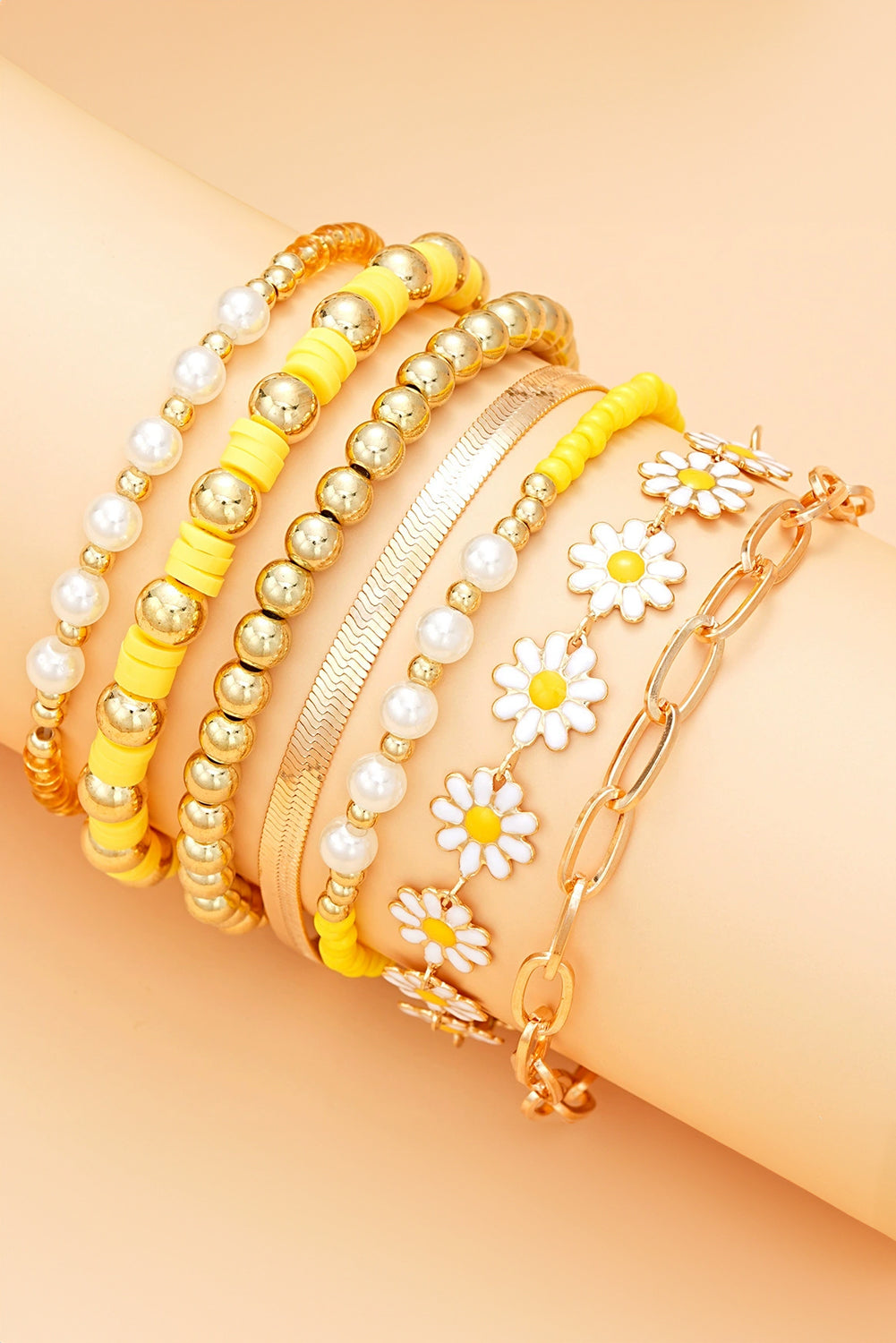 Ensemble de bracelets multicouches réglables en chaîne de perles Daisy