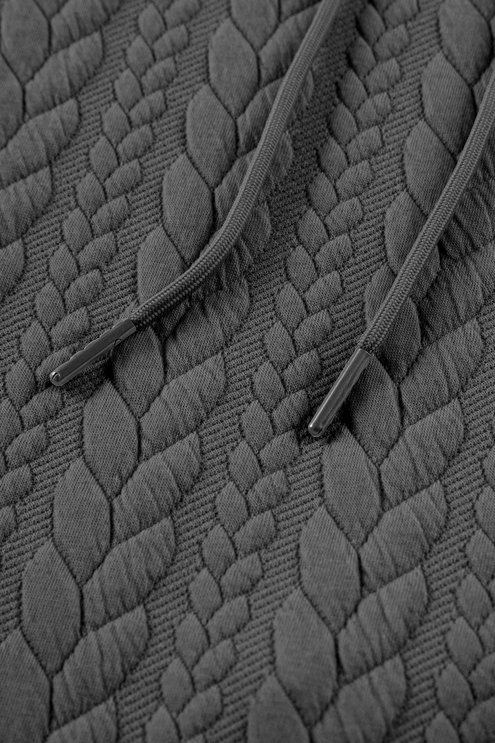 Gray Cable Textured Baggy Solid Hoodie