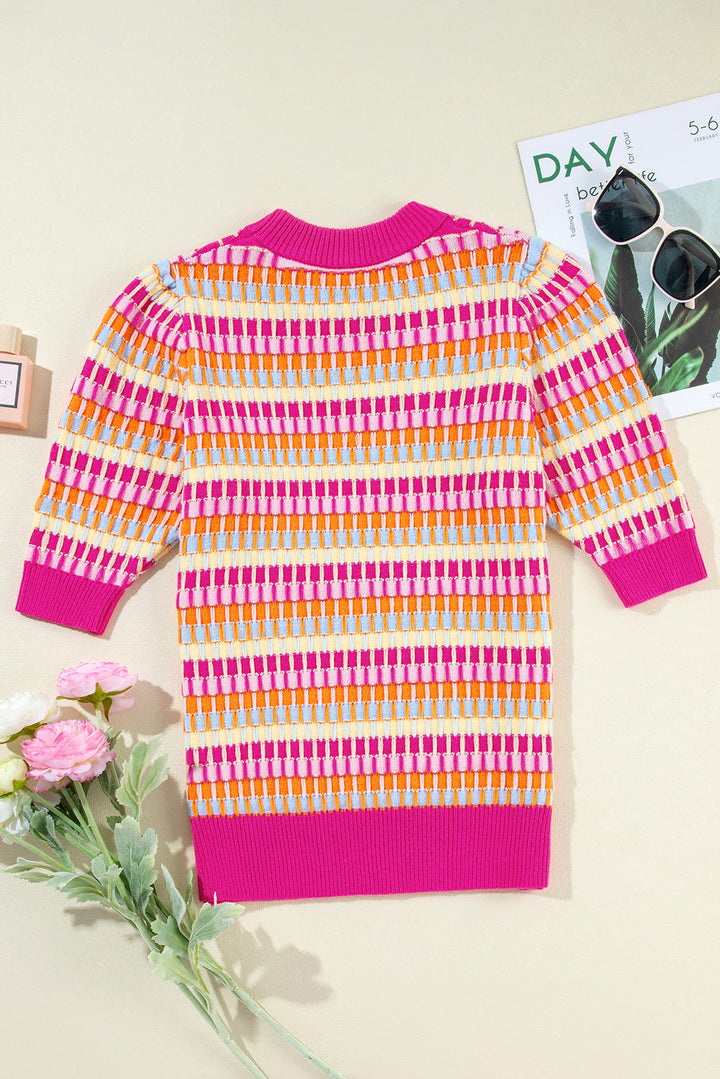 Striped Knitted Short Sleeve Sweater Top