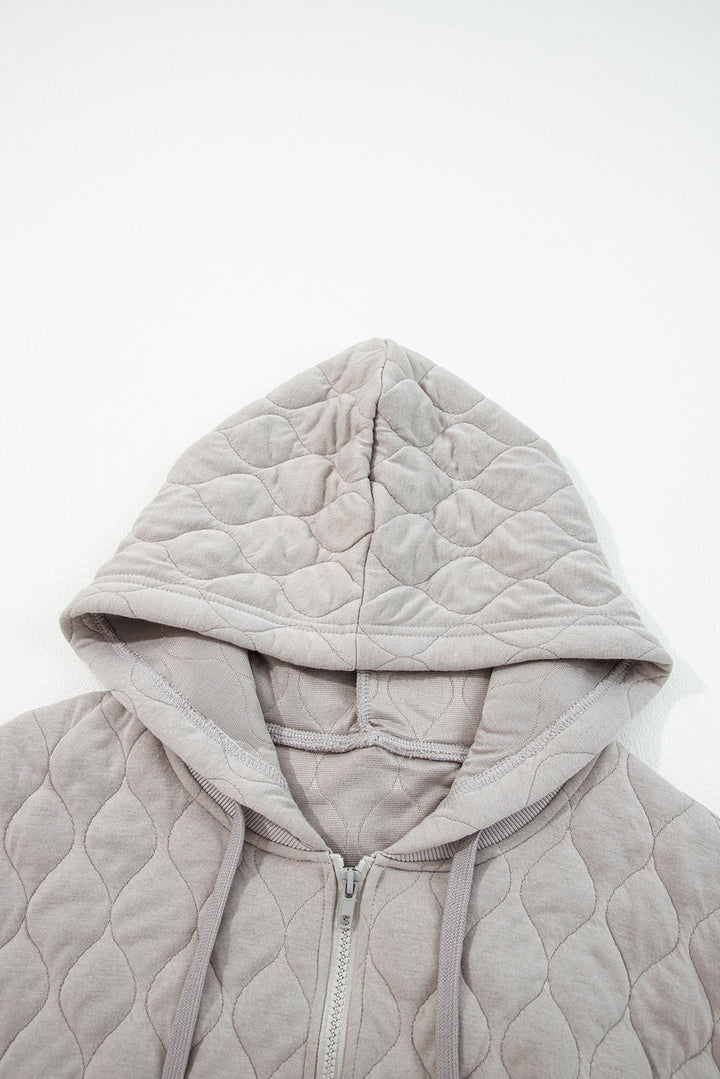 Gray Quilted Quarter Zip Plus Size Hoodie