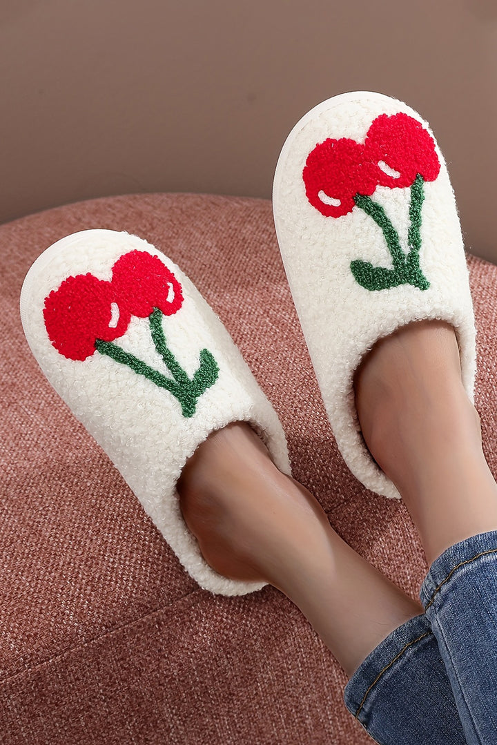 Chaussons d'hiver en peluche à motif de cerises et de fruits mignons