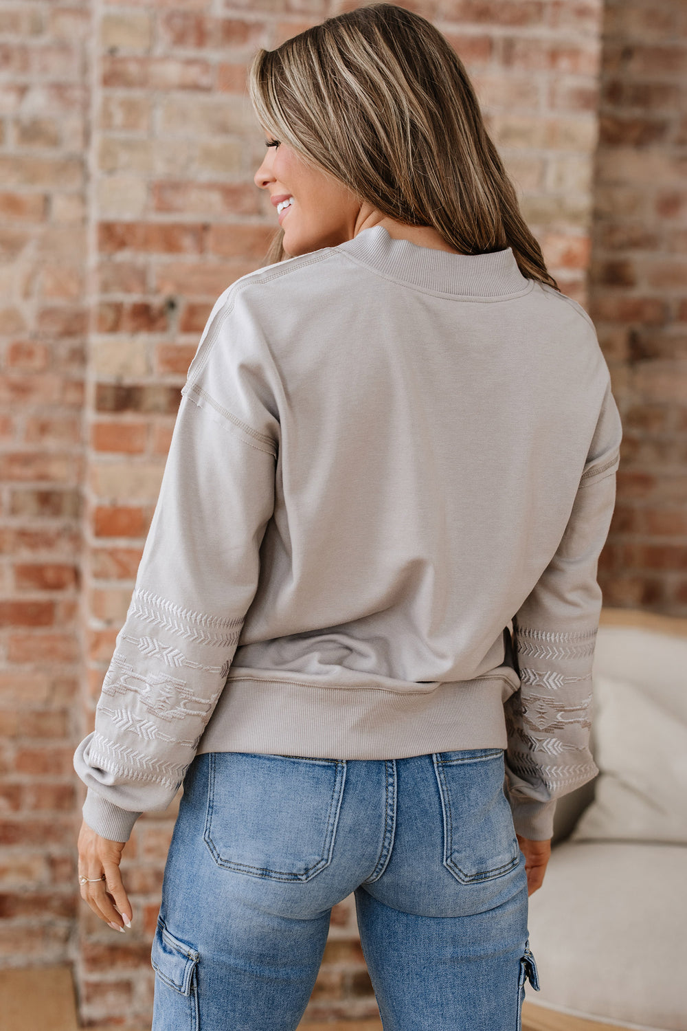 Aztec Embroidered Western V Neck Sweatshirt