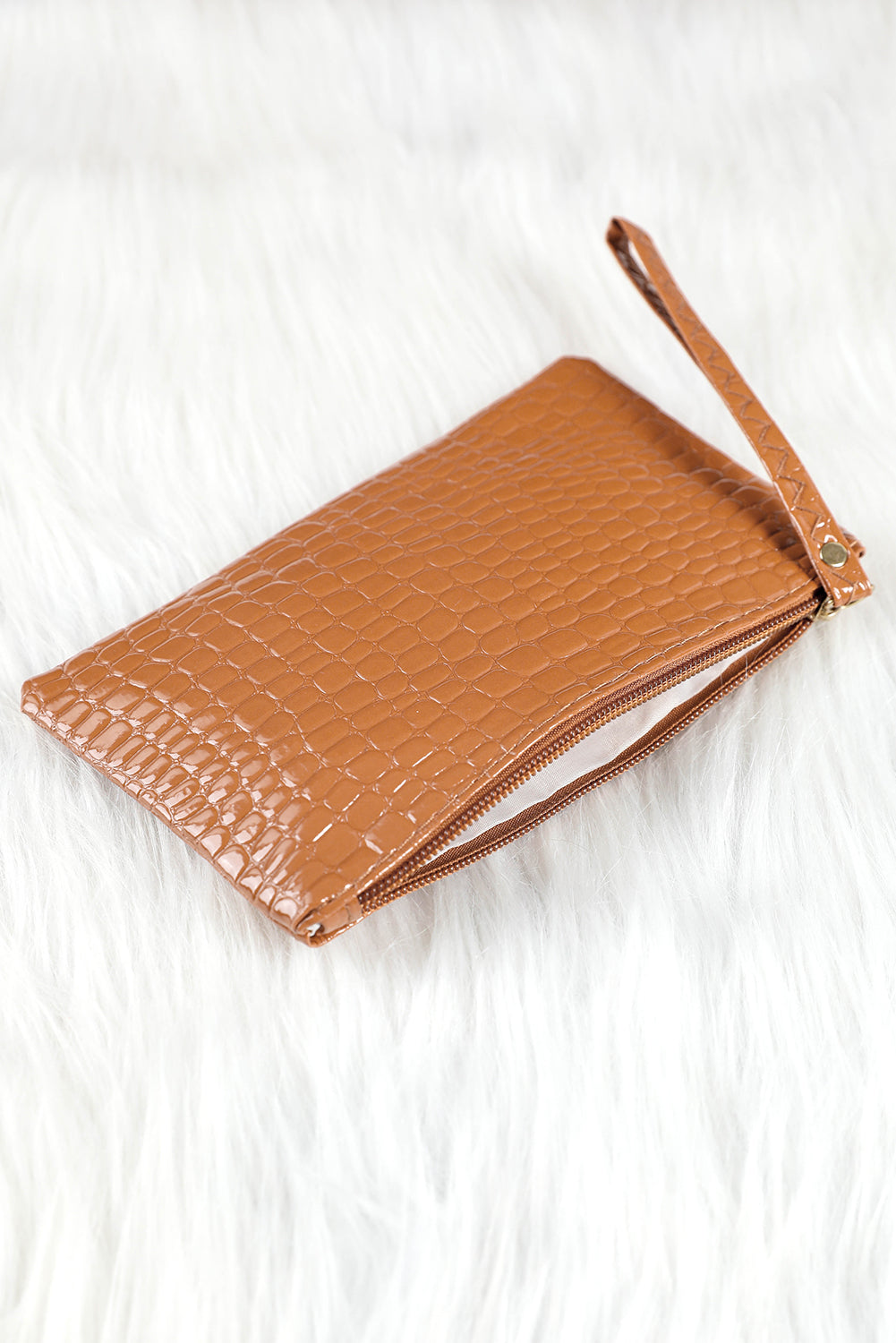 Portefeuille à dragonne zippé motif crocodile