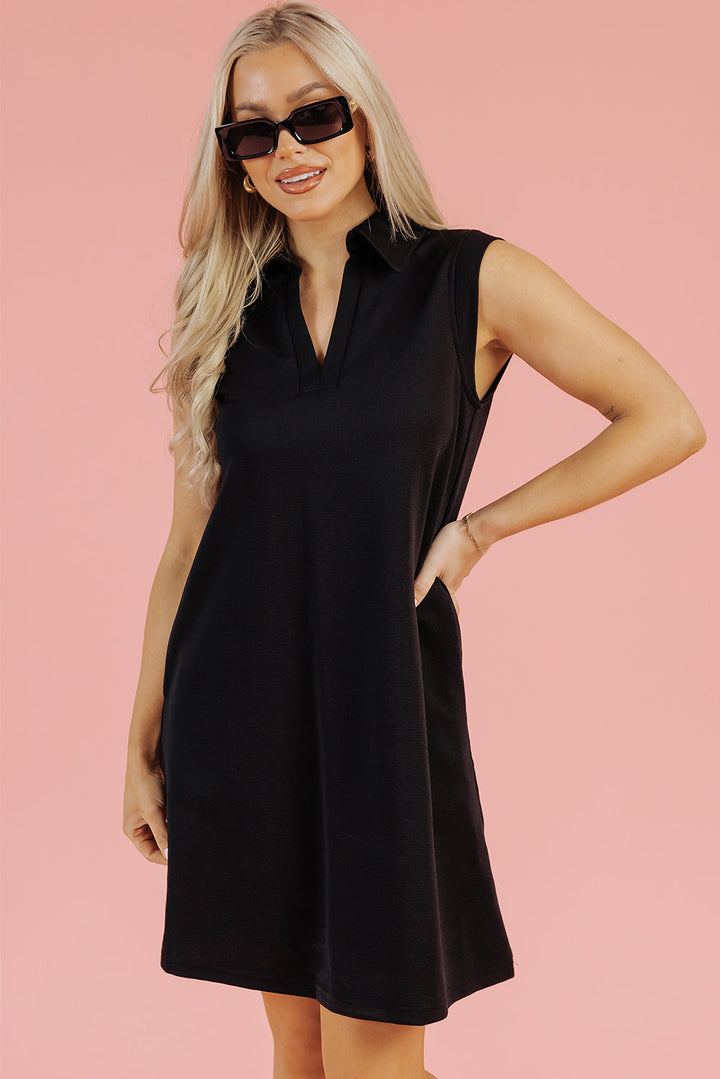 Solid Color Collared Slit Neck Sleeveless Mini Dress
