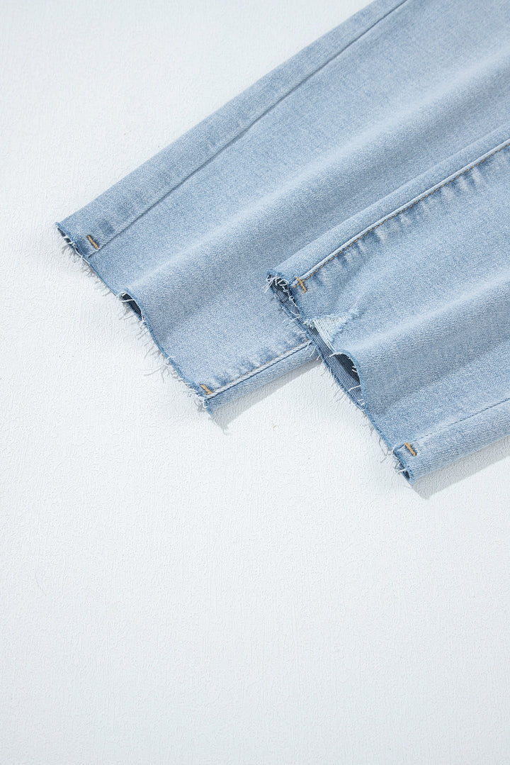 Beau Blue Mid Rise Ankle-Length Distressed Skinny Jeans