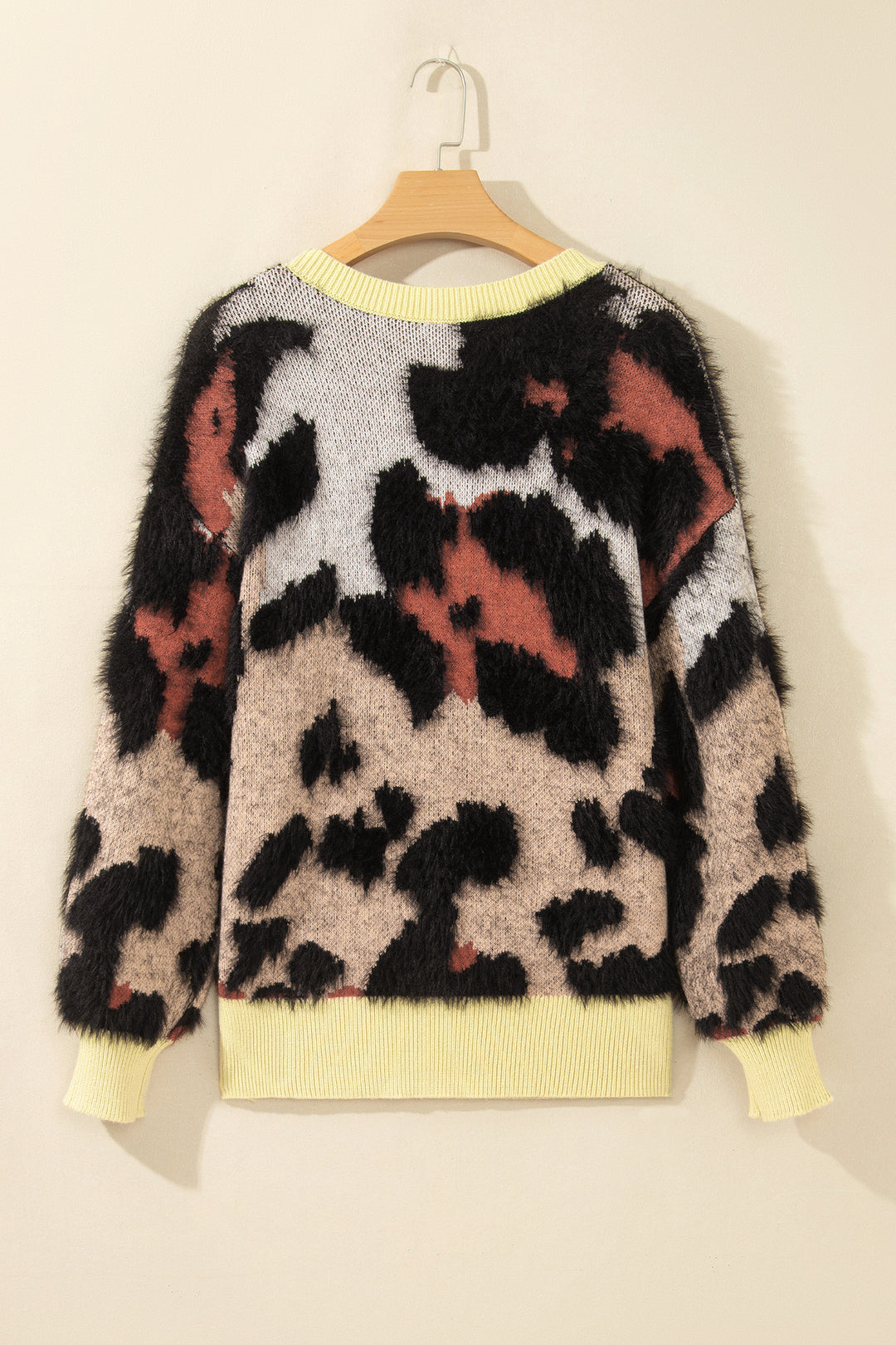 Khaki Leopard Print Long Sleeve Round Neck Sweater
