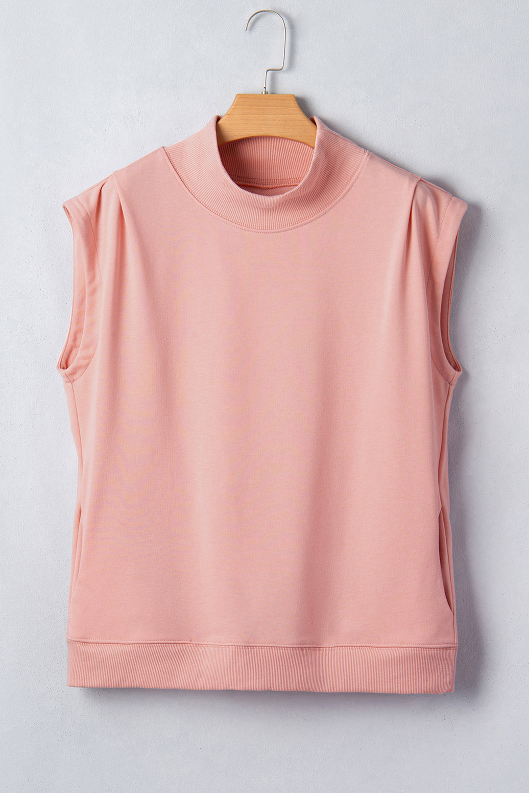Pink Solid Color High Neck Cap Sleeve Loose Top