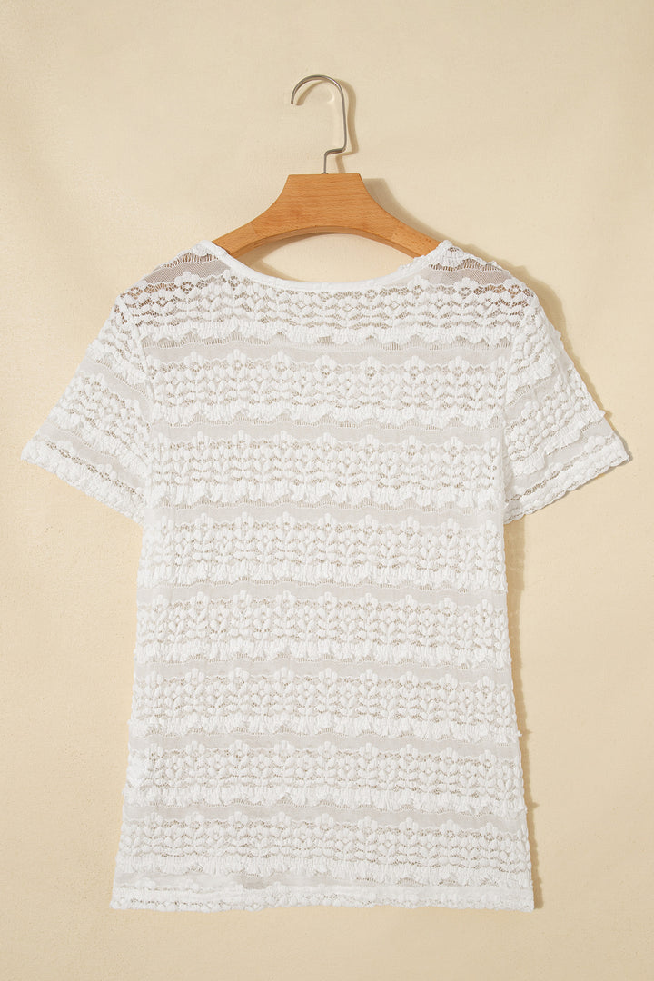 White Sheer Lace Short Sleeve Top