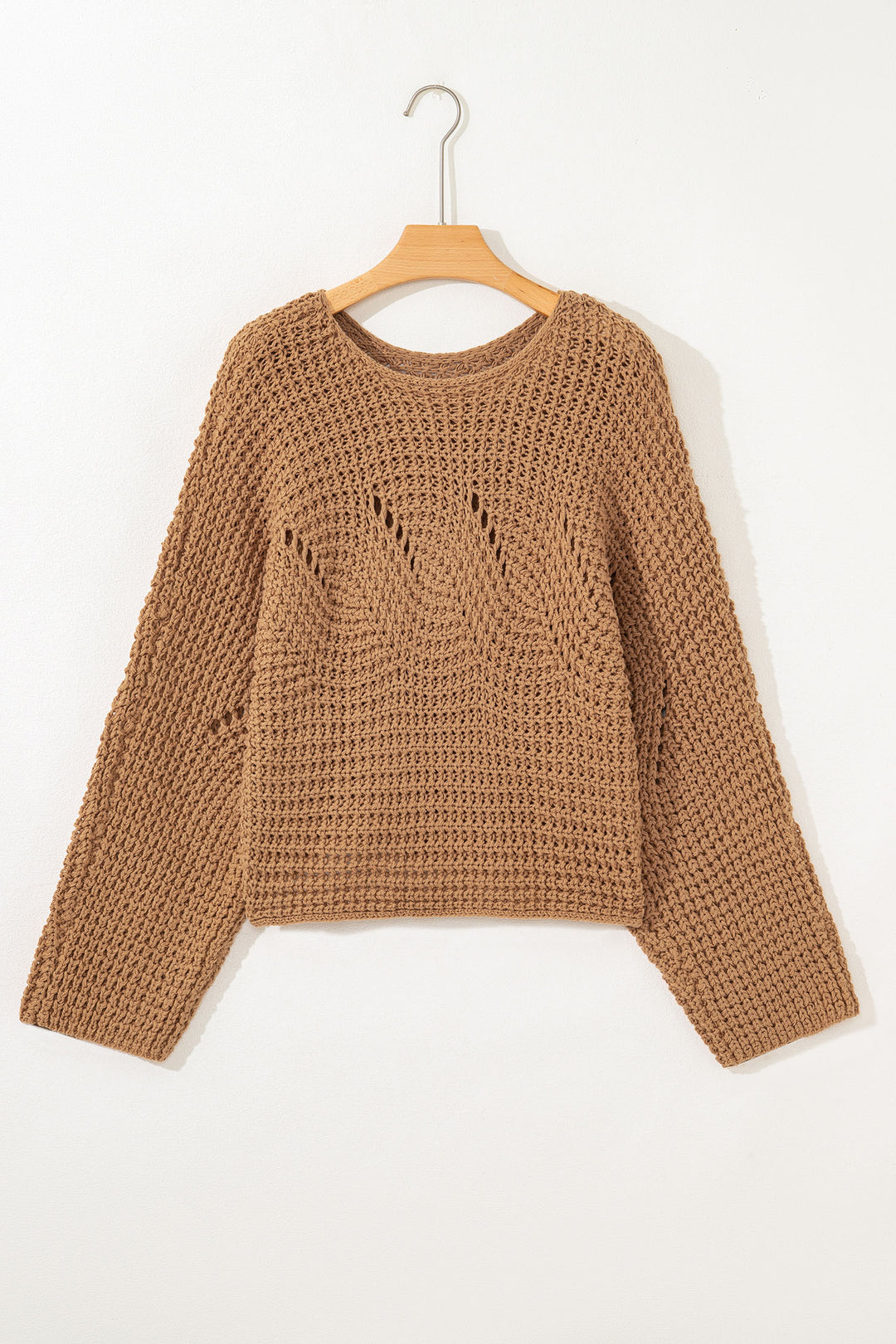Hollowed Detail Wide Sleeve Loose Pullover Sweater