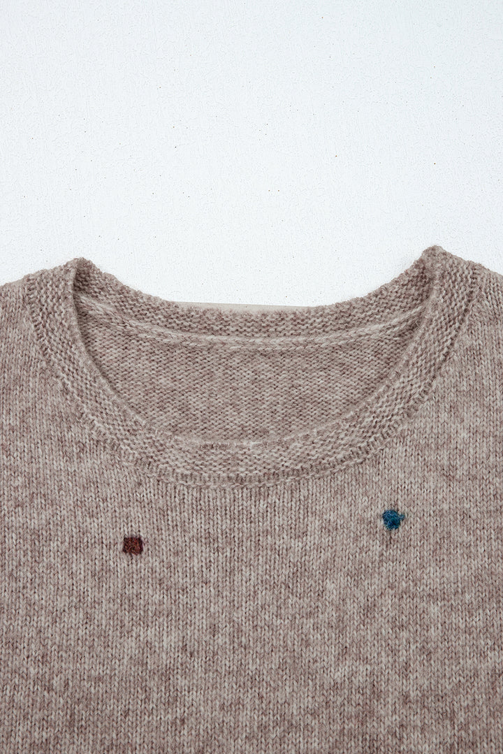 Contrast Colored Dot Detail Drop Shoulder Sweater