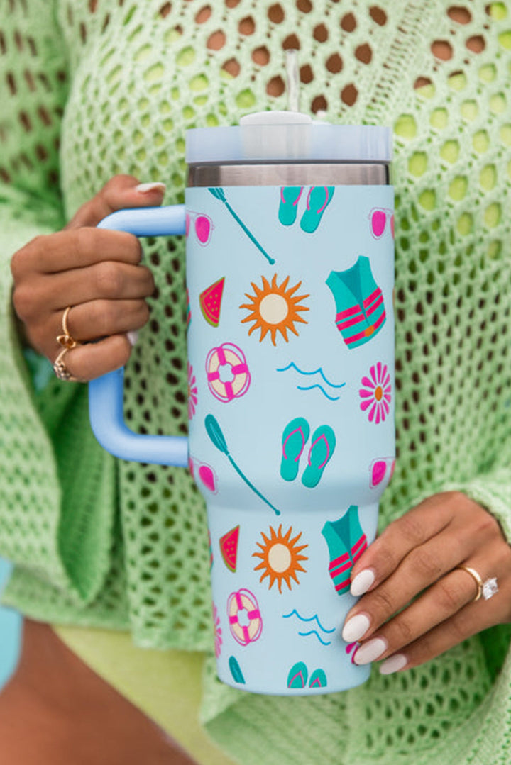 Beach Day Fun Pattern Cup with Handle 40oz