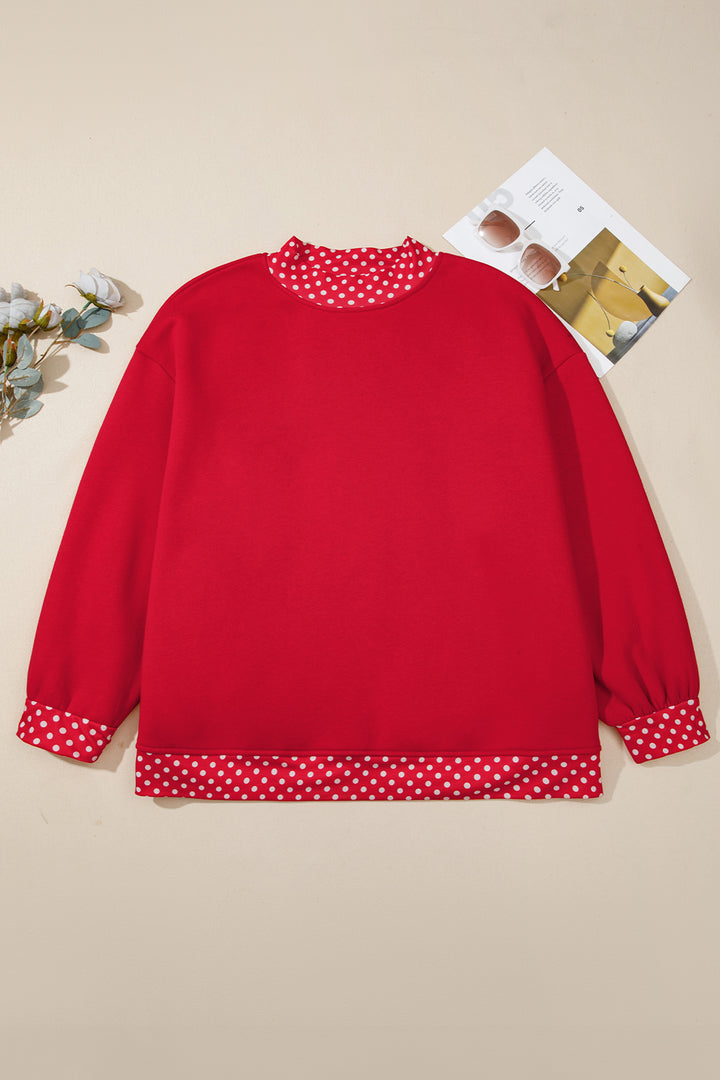 Red Polka Dot Patchwork Round Neck Plus Size Sweatshirt