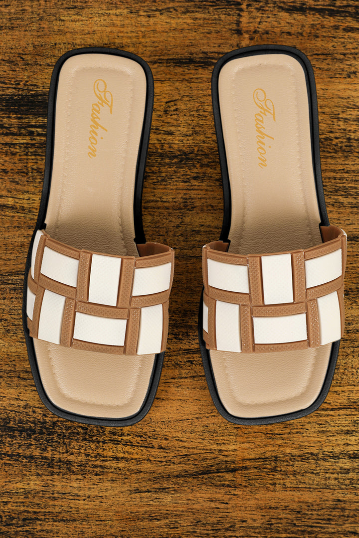 Two Tone Contrast PU Leather Square Toe Slippers