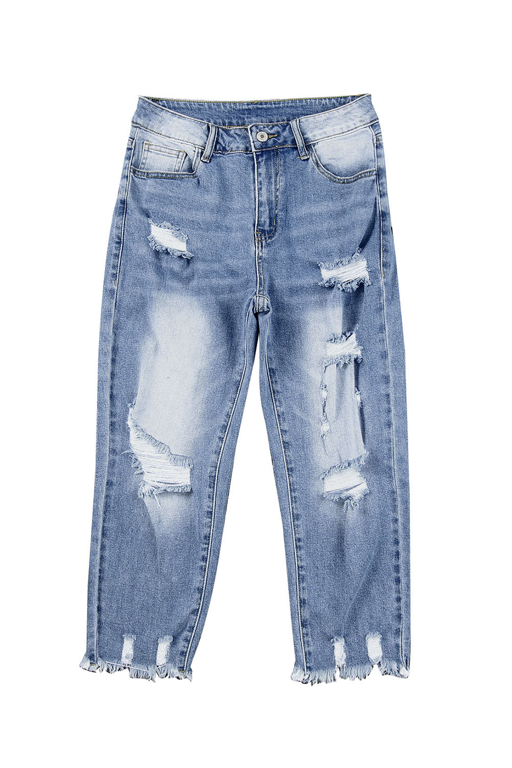 Sky Blue Skinny Distressed Capri Jeans
