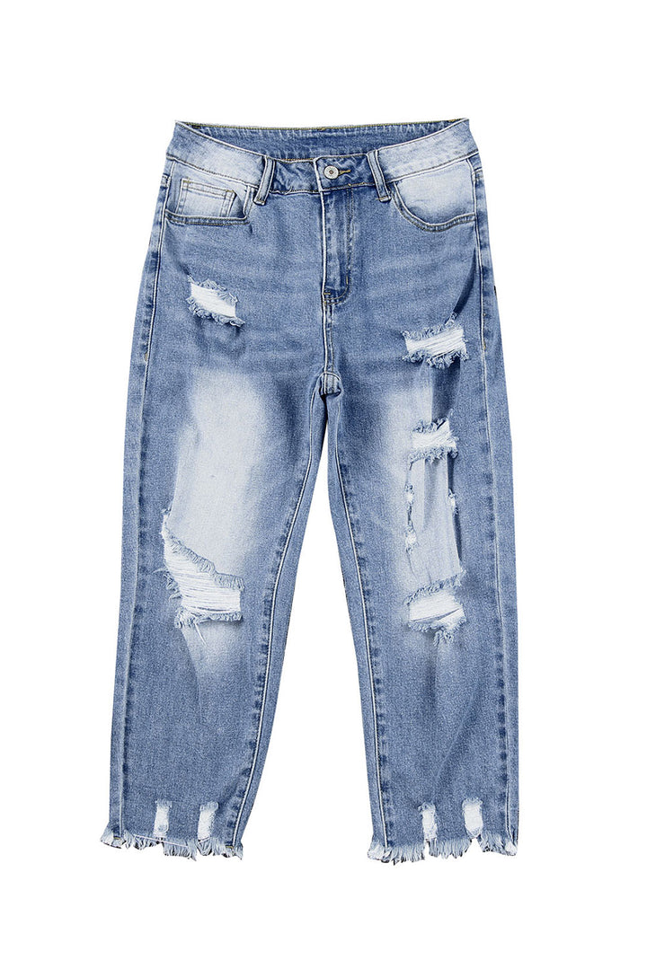 Sky Blue Skinny Distressed Capri Jeans
