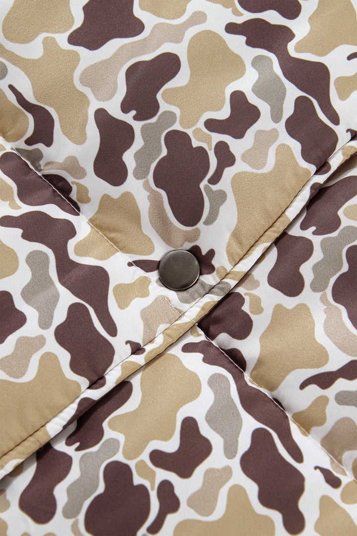 Multicolour Camouflage Quilted Metal Button Collar Long Sleeve Puffer Coat