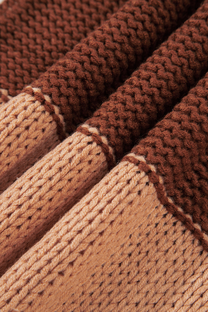 Cropped Colorblock Drop Shoulder Chunky Knitted Sweater