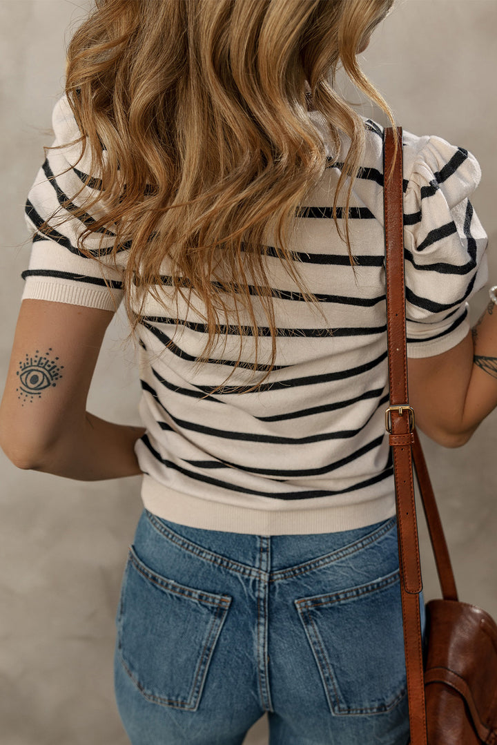 Black Stripe Ribbed Trim Knitted Top