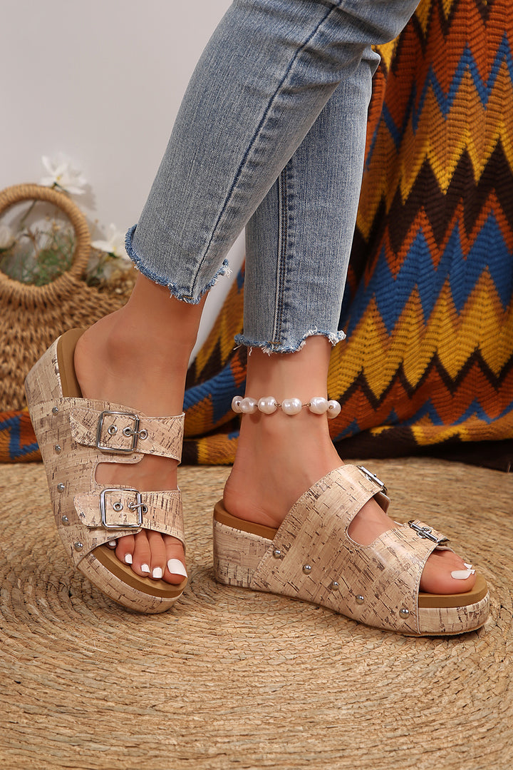 Retro Buckle Studded Platform Slippers