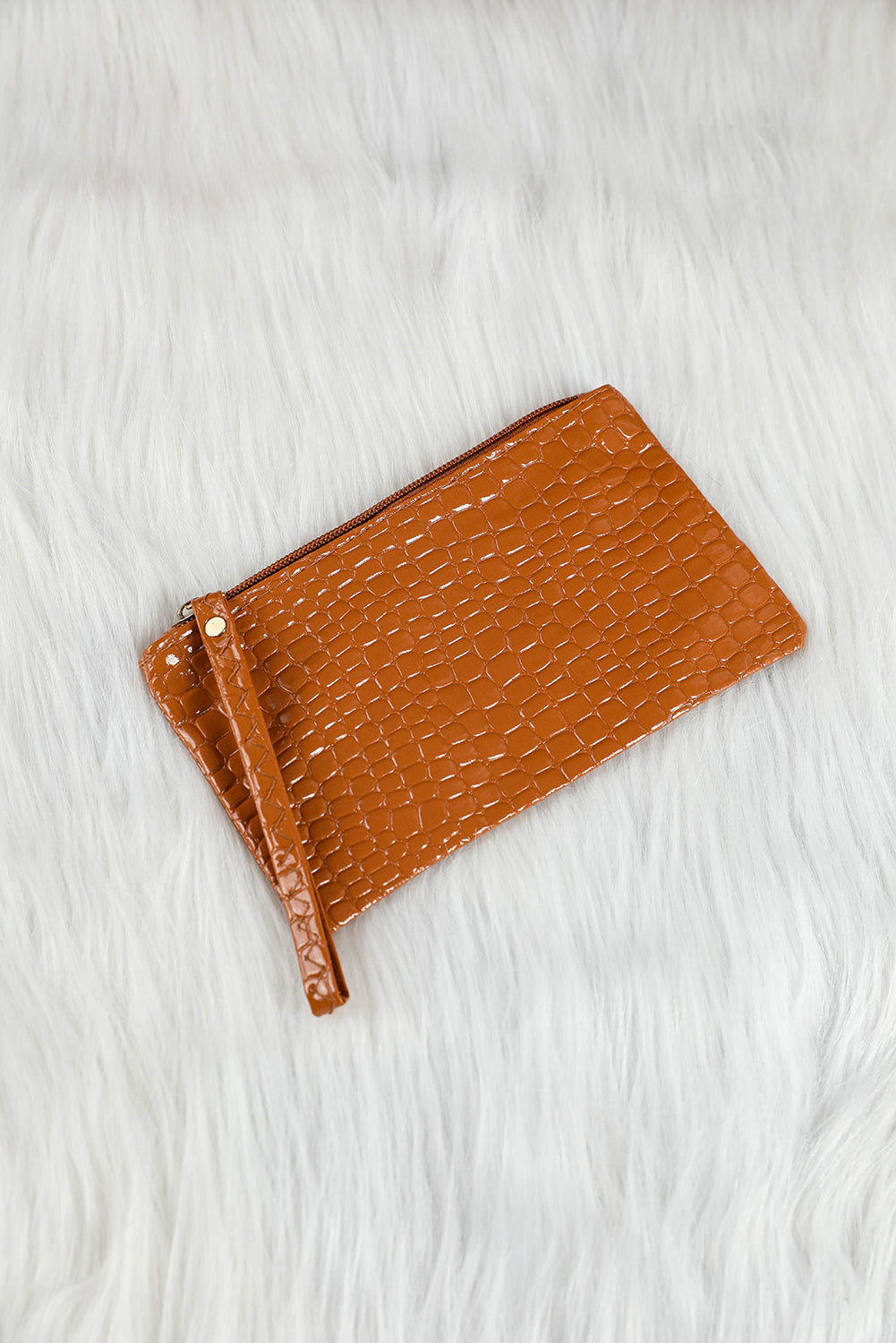 Portefeuille à dragonne zippé motif crocodile