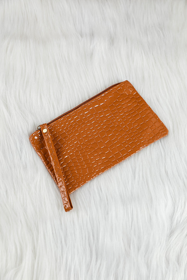 Portefeuille à dragonne zippé motif crocodile