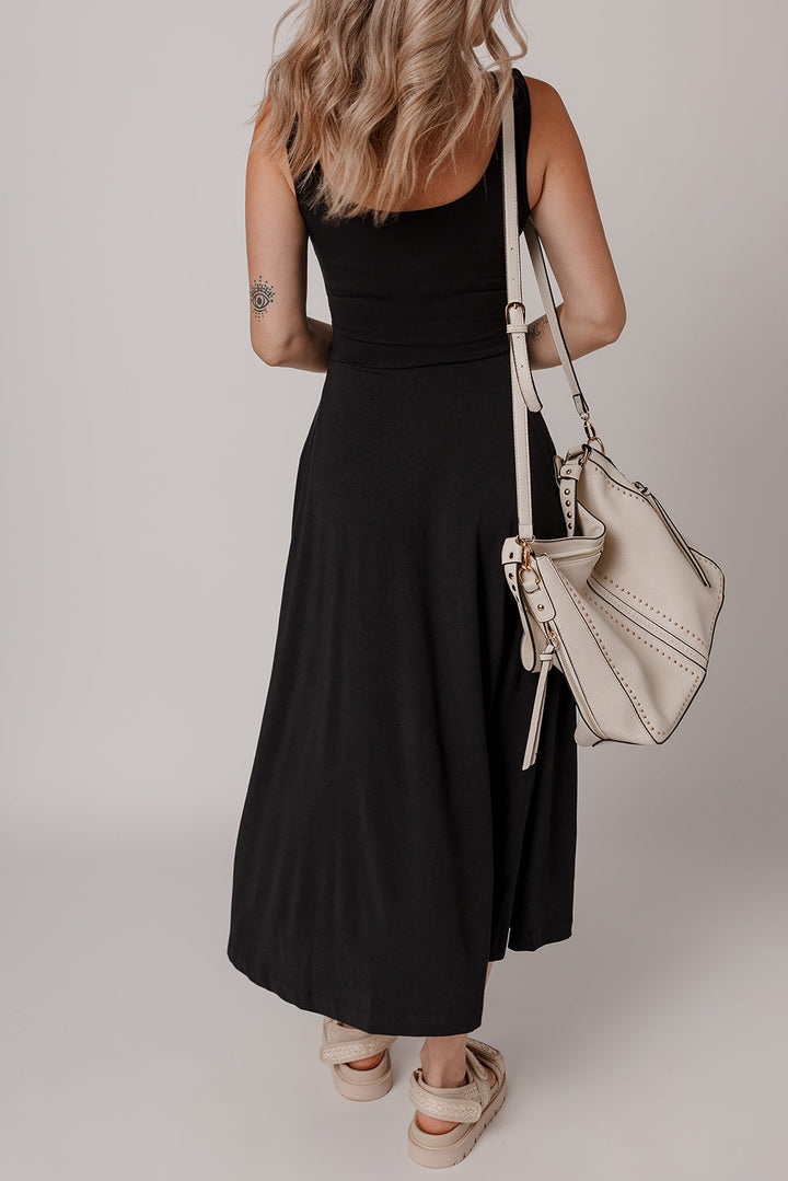Sleeveless Scoop Neck Flared Split Midi Dress