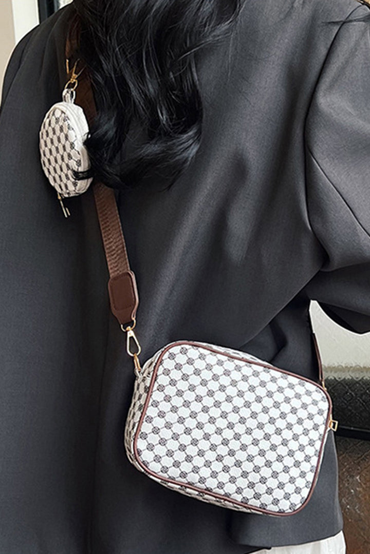 Checkered Print PU Leather Shoulder Bag with Coin Wallet