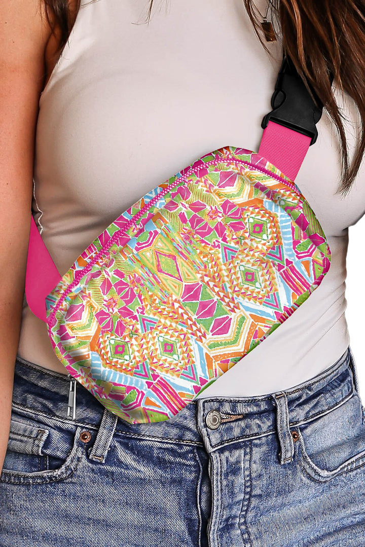 Western Print Buckle Wide Belt Chest Bag