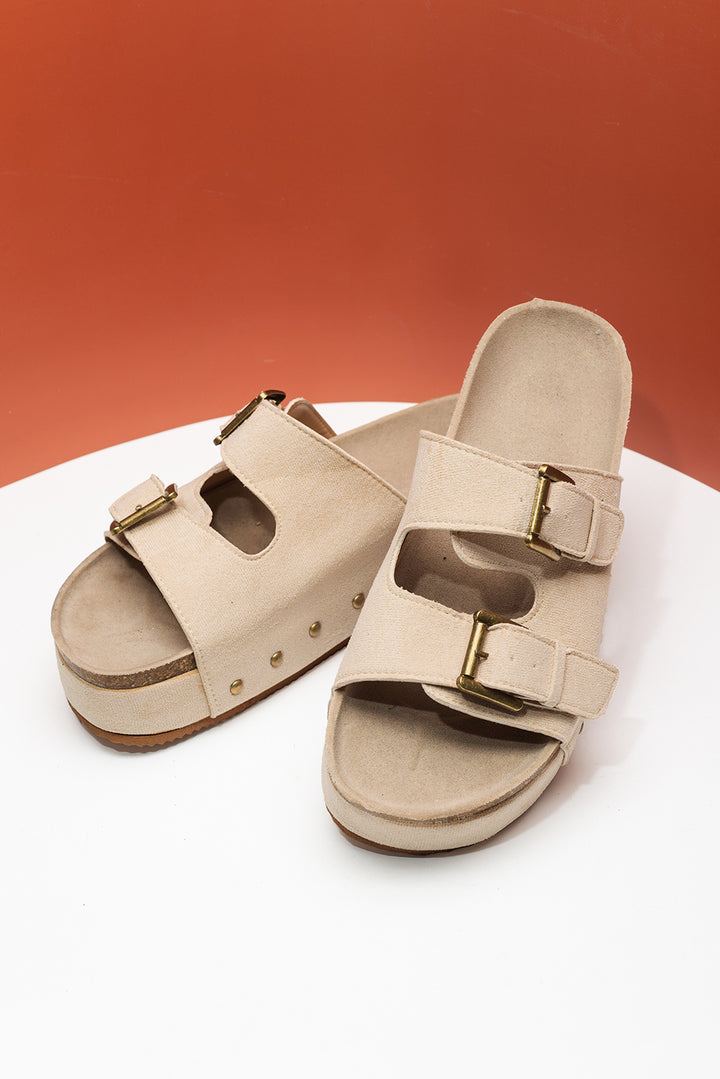 Suede Buckle Decor Footbed Sandal Slippers