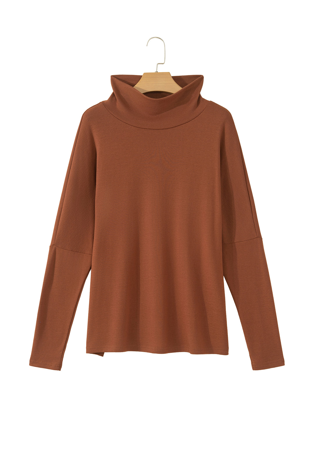 Red Sandalwood High Neck Long Sleeve Top