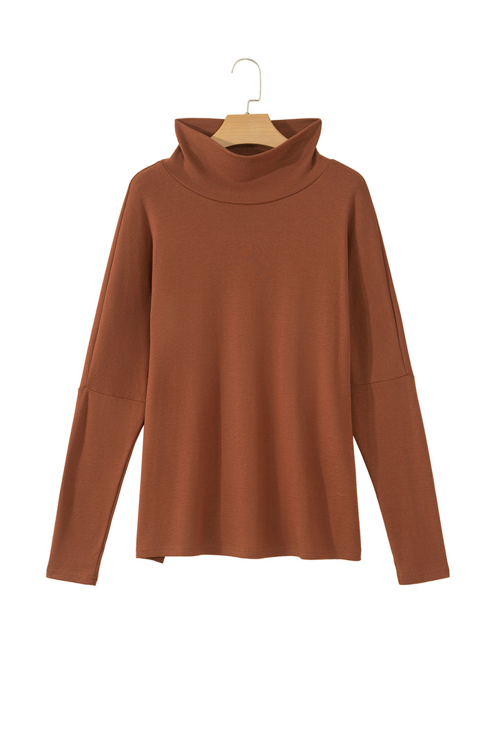 Red Sandalwood High Neck Long Sleeve Top