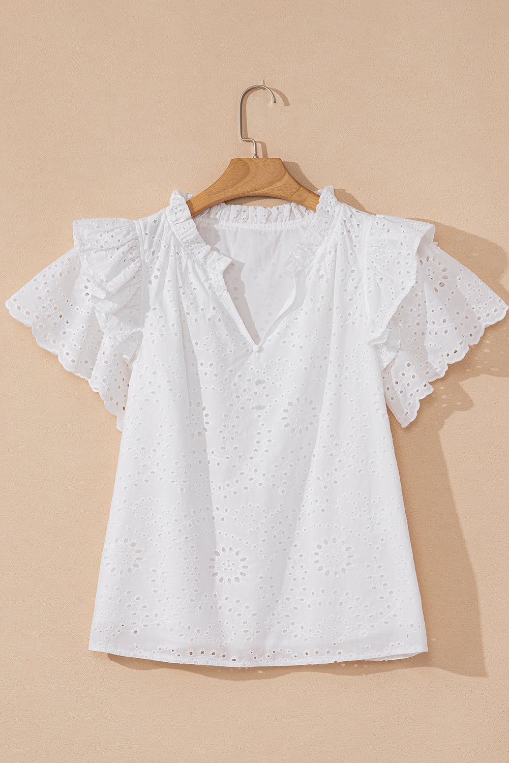 broderie anglaise ruffle short sleeve blouse