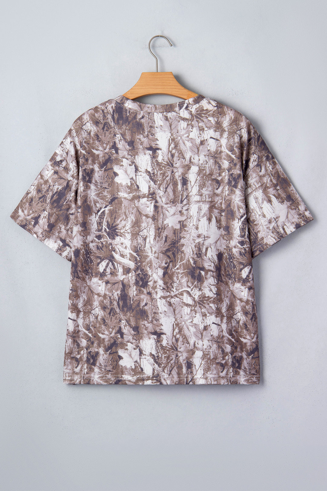 Casual Khaki Camouflage Woodland Print Drop Shoulder Tunic Tee