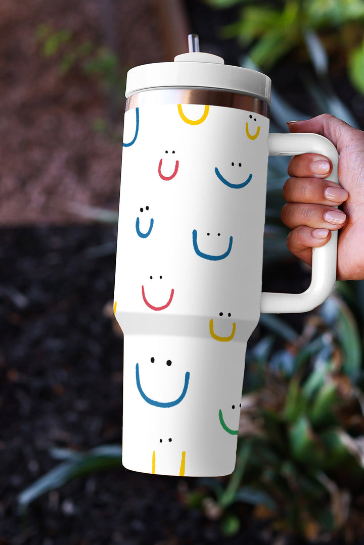 Tasse à vide avec poignée imprimée visage souriant 40 oz