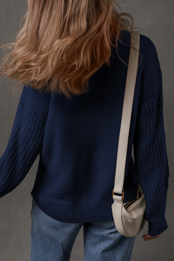 Solid Color Front Seam Drop Shoulder Loose Sweater
