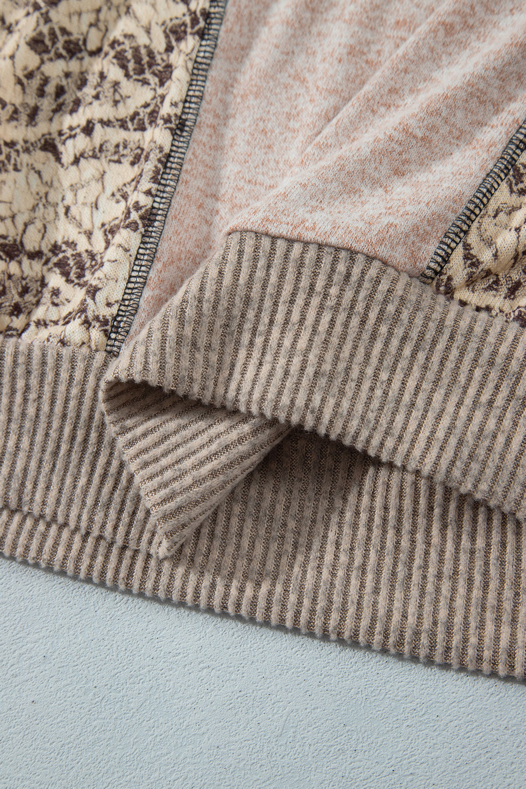 Khaki Floral Print Round Neck Long Sleeve Shift Top