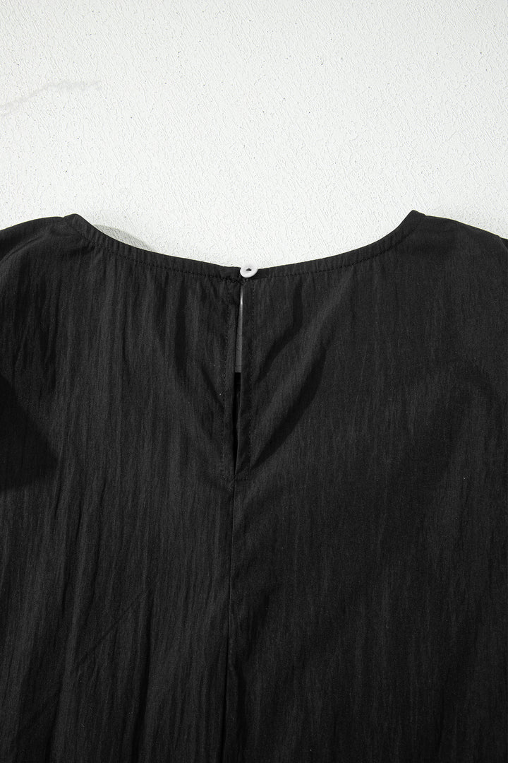 Contrast Trim Dual Ruffle Short Sleeve Textured Blouse