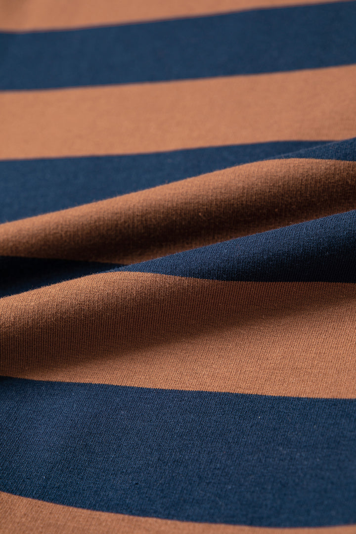 Brown Stripe Colorblock Mock Neck Relaxed Sweatshirt