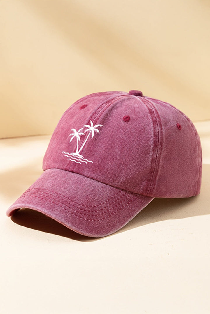 Verstellbare Baseballkappe mit Kokosnussbaum-Stickerei und Mineralwaschung