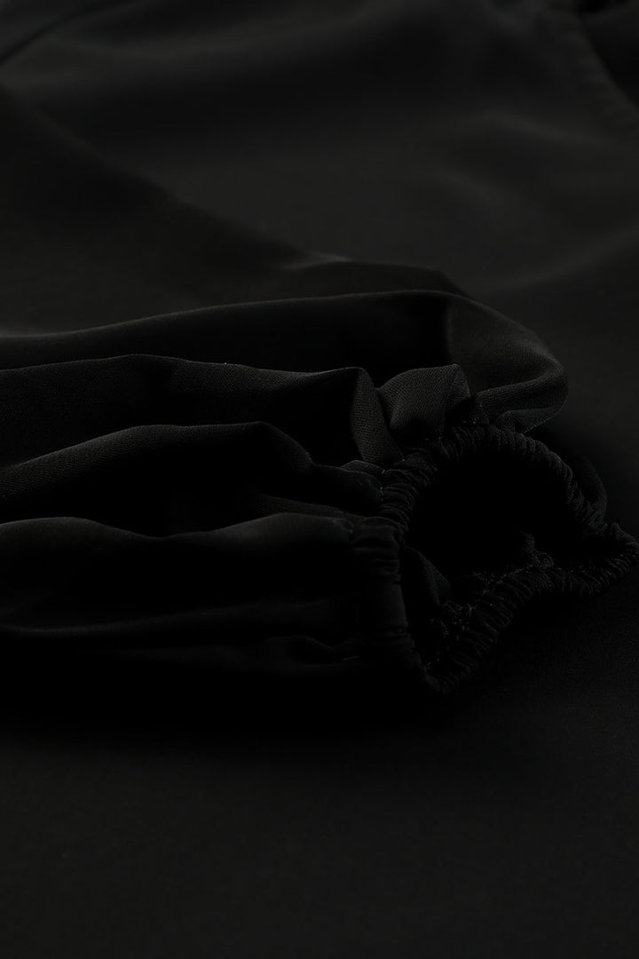 Black V Neck Long Puff Sleeve Top
