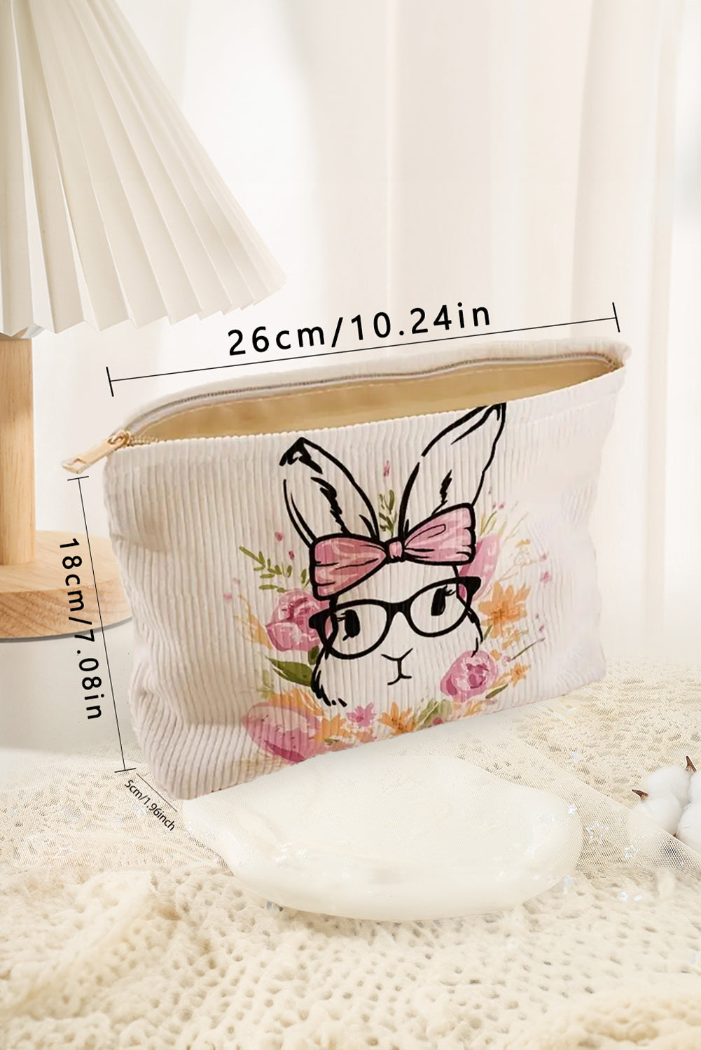 Easter Bunny Print Corduroy Makeup Storage Bag