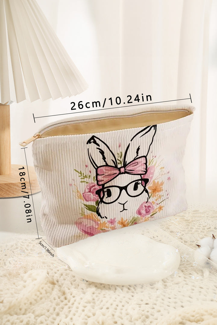Easter Bunny Print Corduroy Makeup Storage Bag
