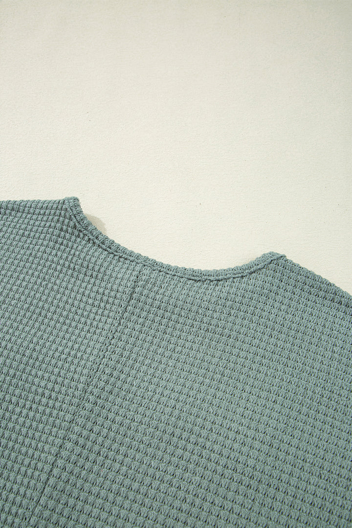 Mist Green Lace Patchwork Waffle Short Sleeve Top