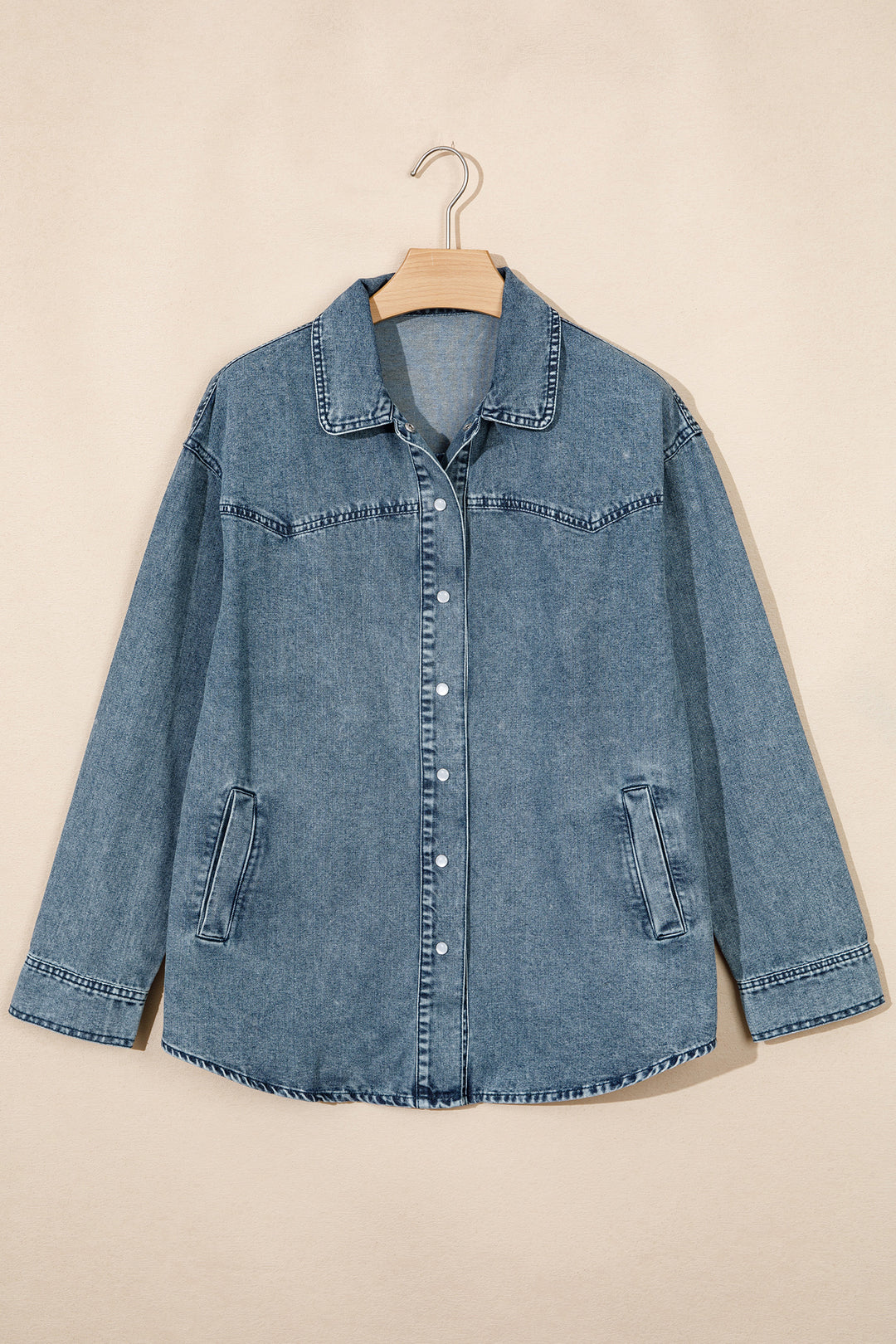Dusk Blue Western Shirt Collar Tunic Denim Jacket
