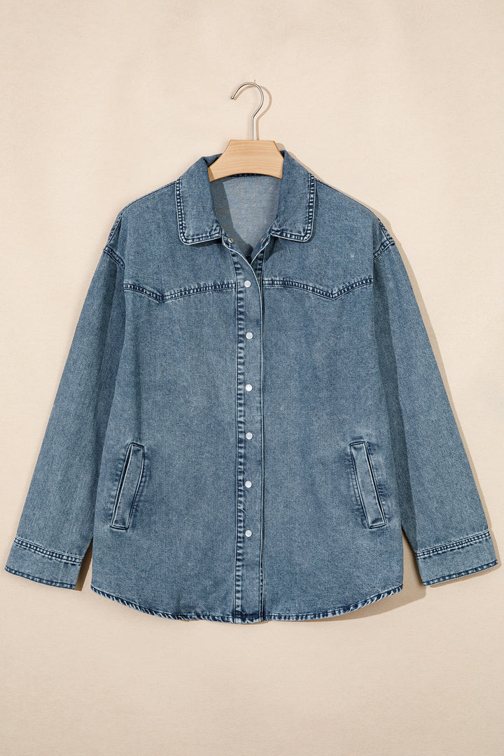 Dusk Blue Western Shirt Collar Tunic Denim Jacket
