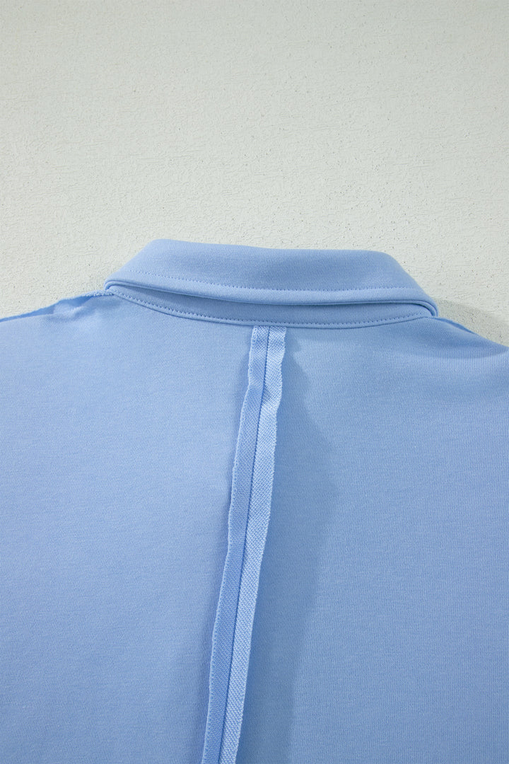 Mist Blue Loose Polo Tee Elastic Waist 2pcs Short Set