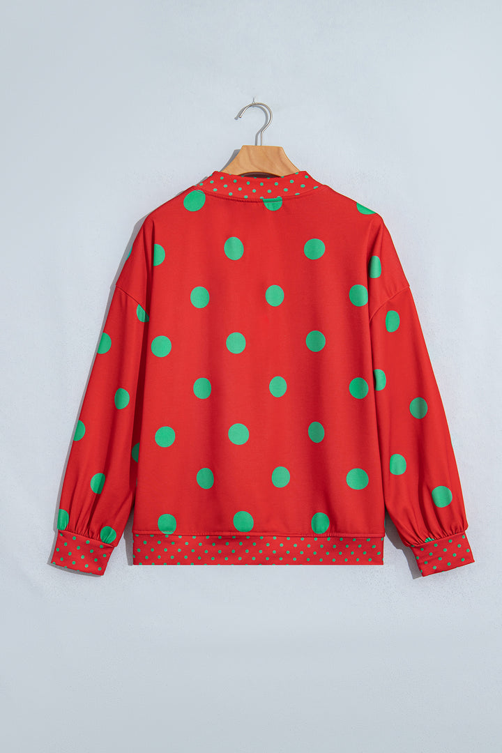 Red Polka Dot Print Contrast Detail Oversized Tunic Sweatshirt