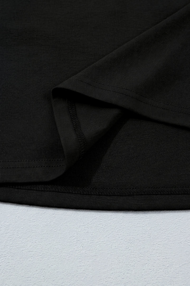 Black Color Block Drape V Neck Pleated Long Sleeve Top