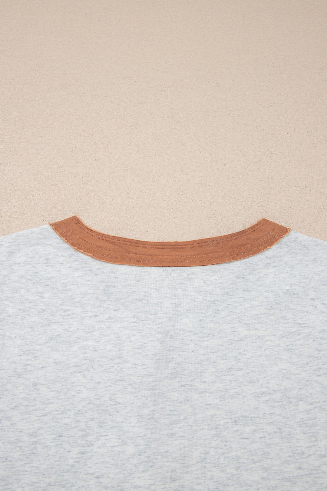 Light Grey Raw Seam Color Block Detail Buttoned Henley Tee