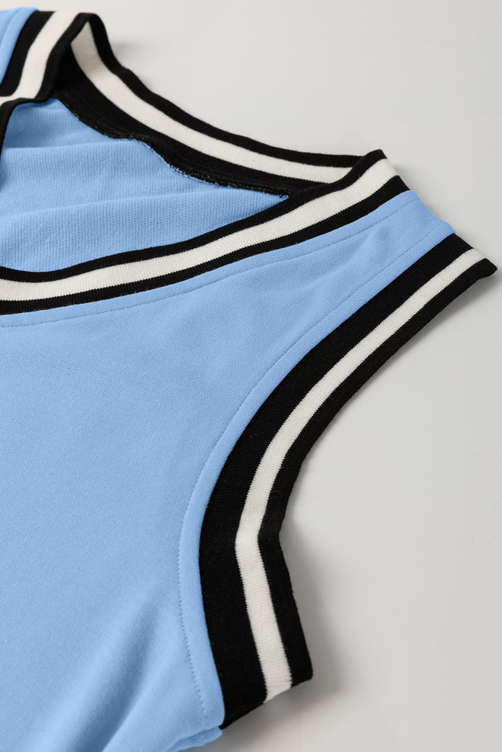 Myosotis Color Contrast Trim V Neck Shift Sleeveless Mini Dress